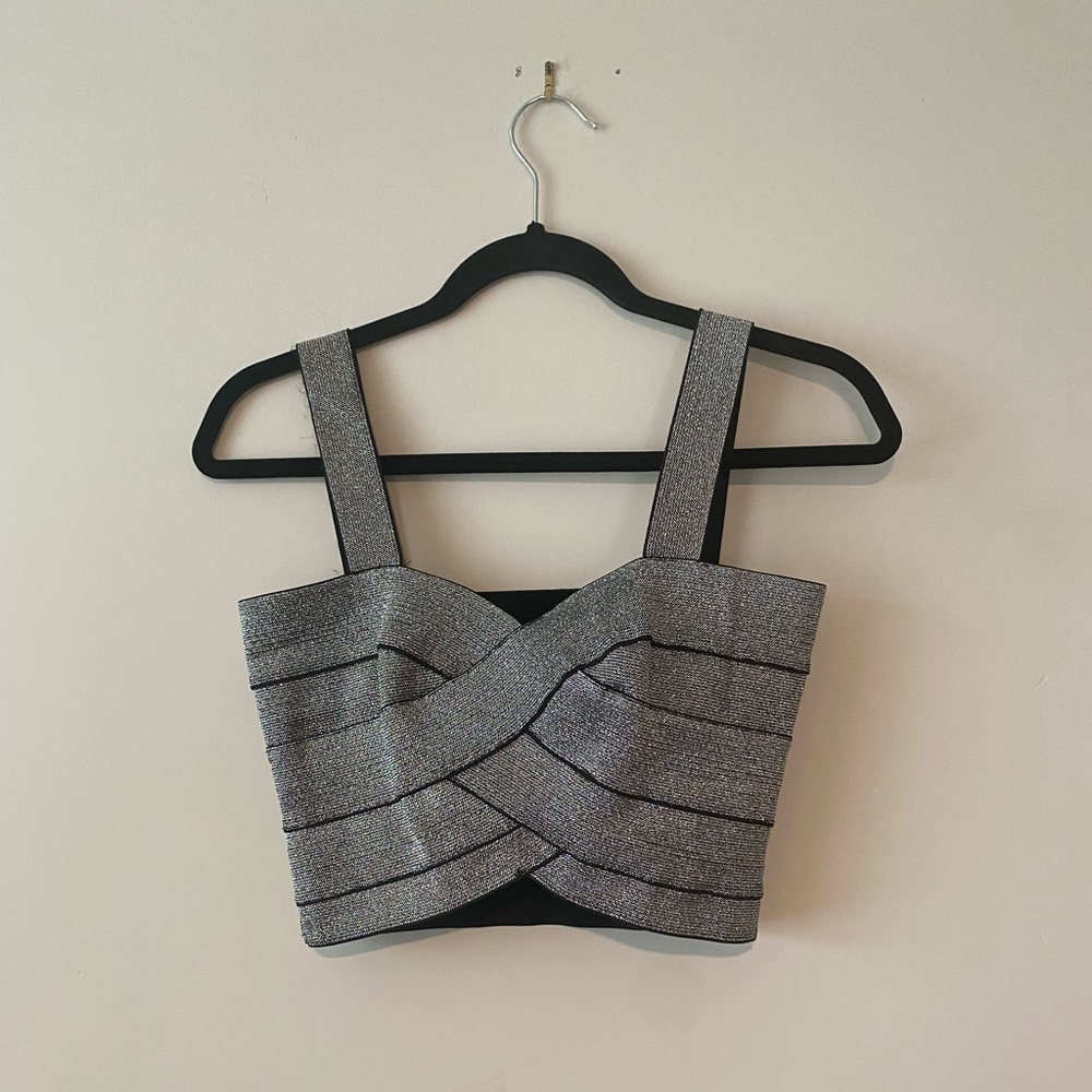 H&M Asymmetrical Shimmer Elastic Sleevless Crop Top - SZ 6